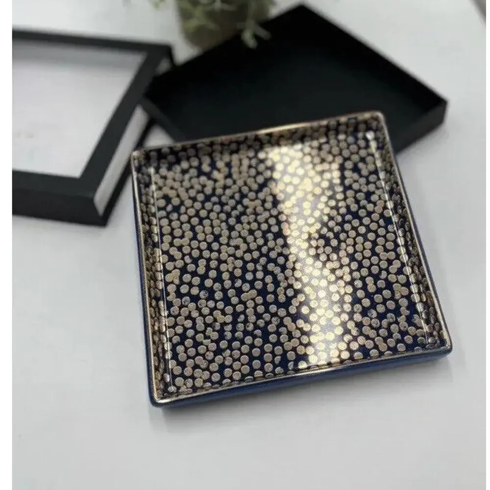 J. crew Jewelry Tray Plate Holder‎ Blue with Gold Polka Dots 6x6
